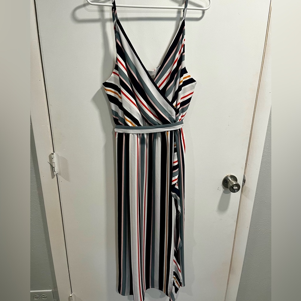 Sleeveless striped LOFT midi dress in size XL